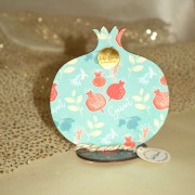 Γούρι χειροποίητο ξύλινο ζωγραφιστό ρόδι γαλάζιο σε βάση