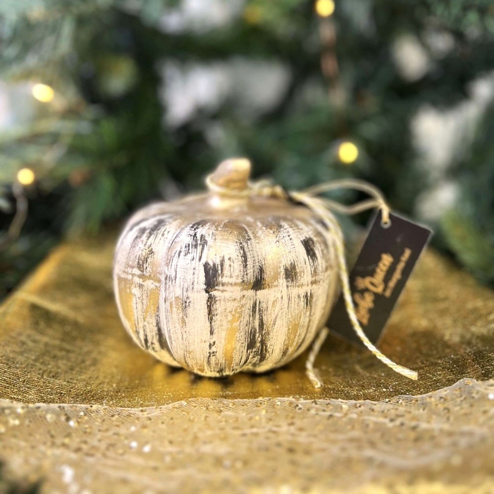 Γούρι κολοκύθα κεραμική μαύρη-χρυσή μικρή