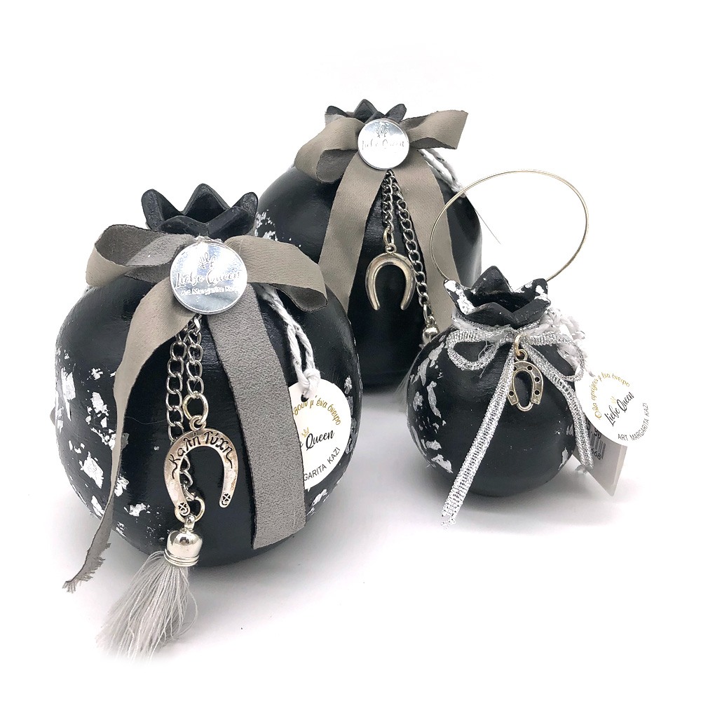 Γούρι Ρόδι κεραμικό μεγάλο μαύρο με πέταλο 12x9.5