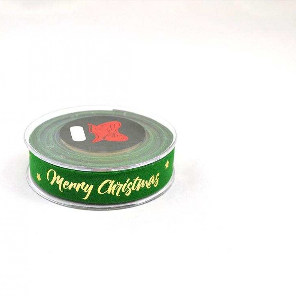 Κορδέλα βελούδο Merry Christmas πράσινη 2.3 cm X 9 m