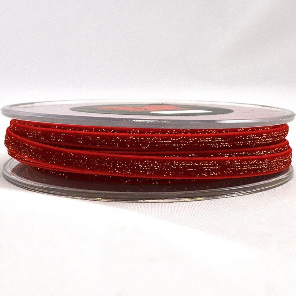 Κορδέλα βελούδο Sparkle κόκκινη 0.7 cm X 18 m