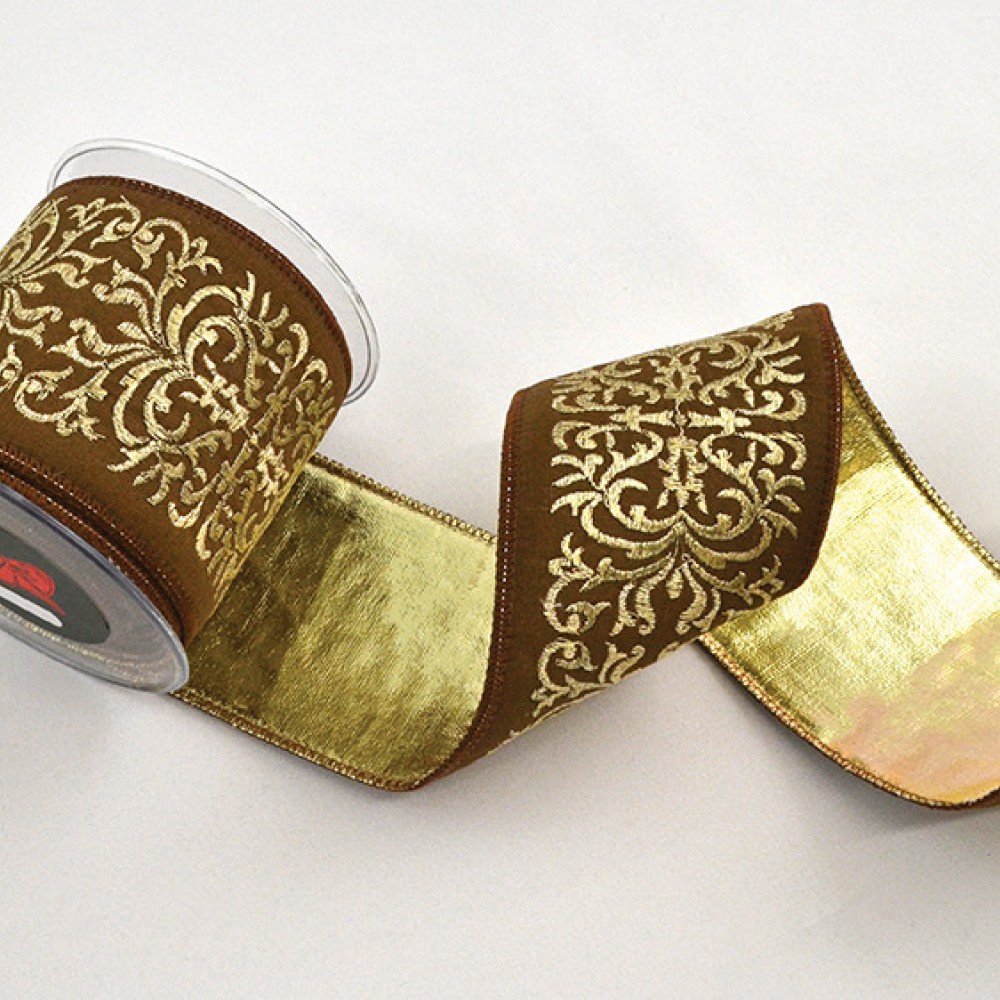 Κορδέλα ELIF καφέ-χρυσό 9.5 cm Χ 4.5 m