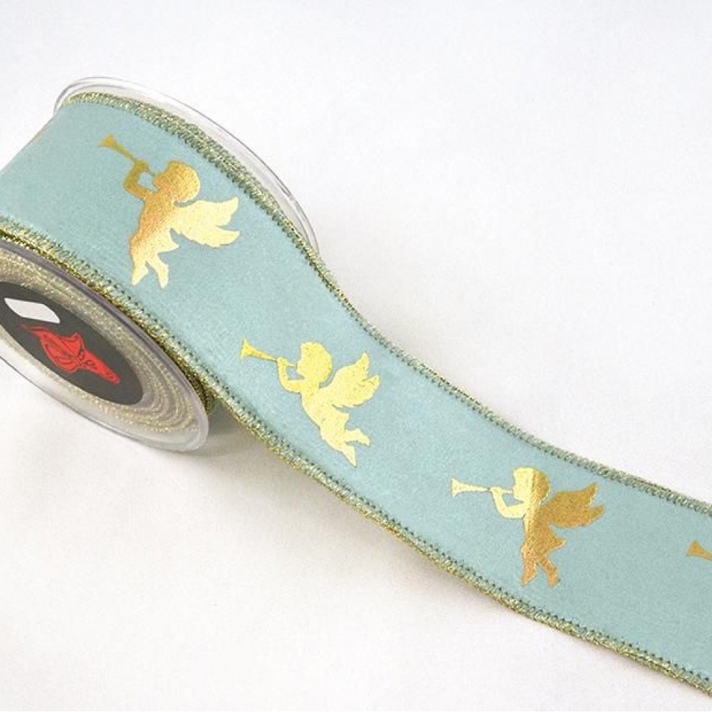 Κορδέλα ANGEL IN HEAVEN βεραμάν-χρυσό 6.4 cm Χ 4.5 m