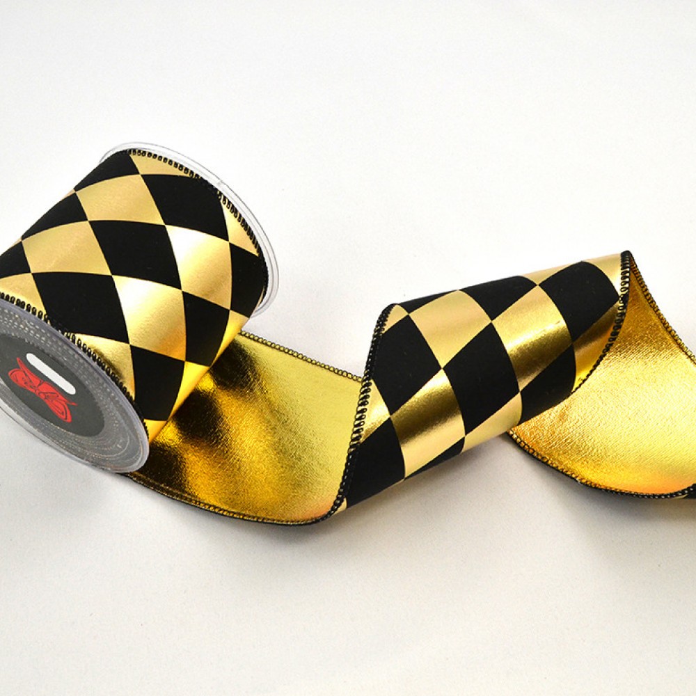 Κορδέλα ARLECCHINO μαύρο-χρυσό 6.7 cm Χ 4.5 m