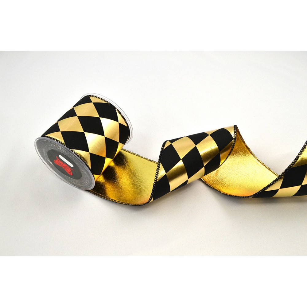 Κορδέλα ARLECCHINO μαύρο-χρυσό 6.7 cm Χ 4.5 m