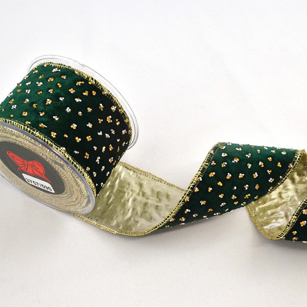 Κορδέλα PORTABELLA  πράσινο-χρυσό 6.7 cm Χ 4.5 m