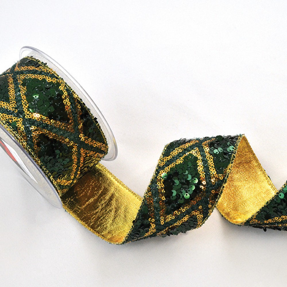 Κορδέλα JULIET WITH BAGGING LONETA FOIL πράσινο-χρυσό 6.7 cm Χ 4.5 m