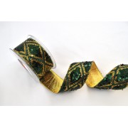 Κορδέλα JULIET WITH BAGGING LONETA FOIL πράσινο-χρυσό 6.7 cm Χ 4.5 m