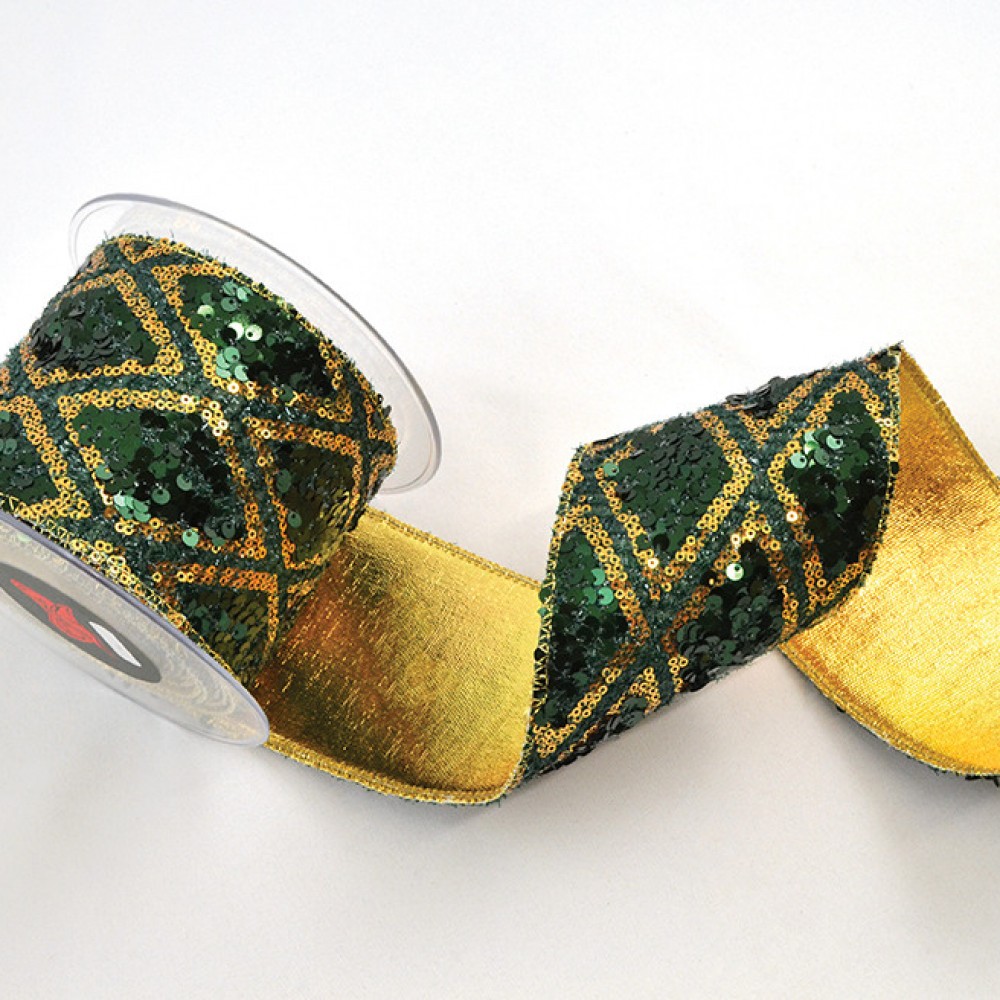 Κορδέλα JULIET WITH BAGGING LONETA FOIL πράσινο-χρυσό 6.7 cm Χ 4.5 m