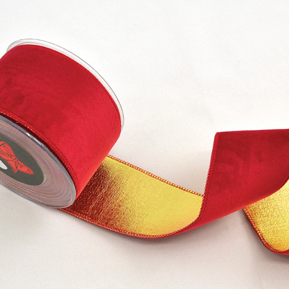Κορδέλα HOLLAND VELVET DOUBLE FACE FOIL κόκκινο 5,2 cm Χ 4.5 m
