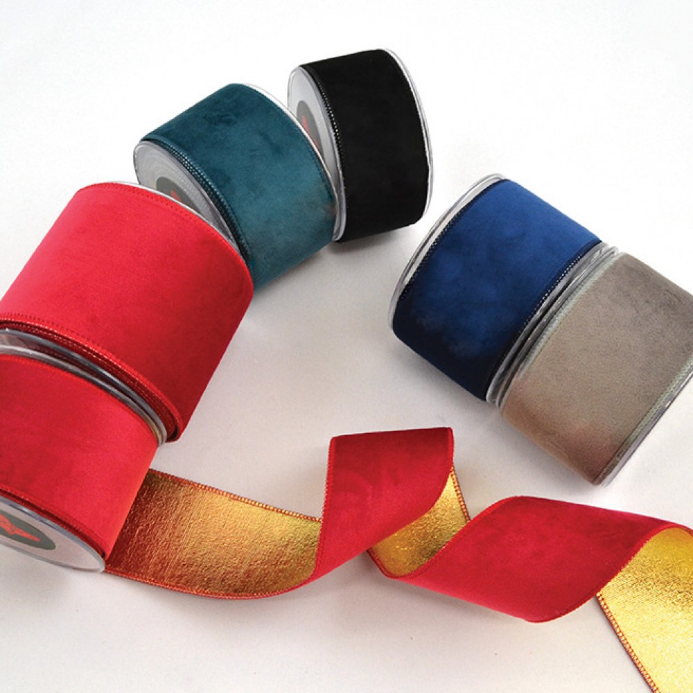 Κορδέλα HOLLAND VELVET DOUBLE FACE FOIL κόκκινο 5,2 cm Χ 4.5 m