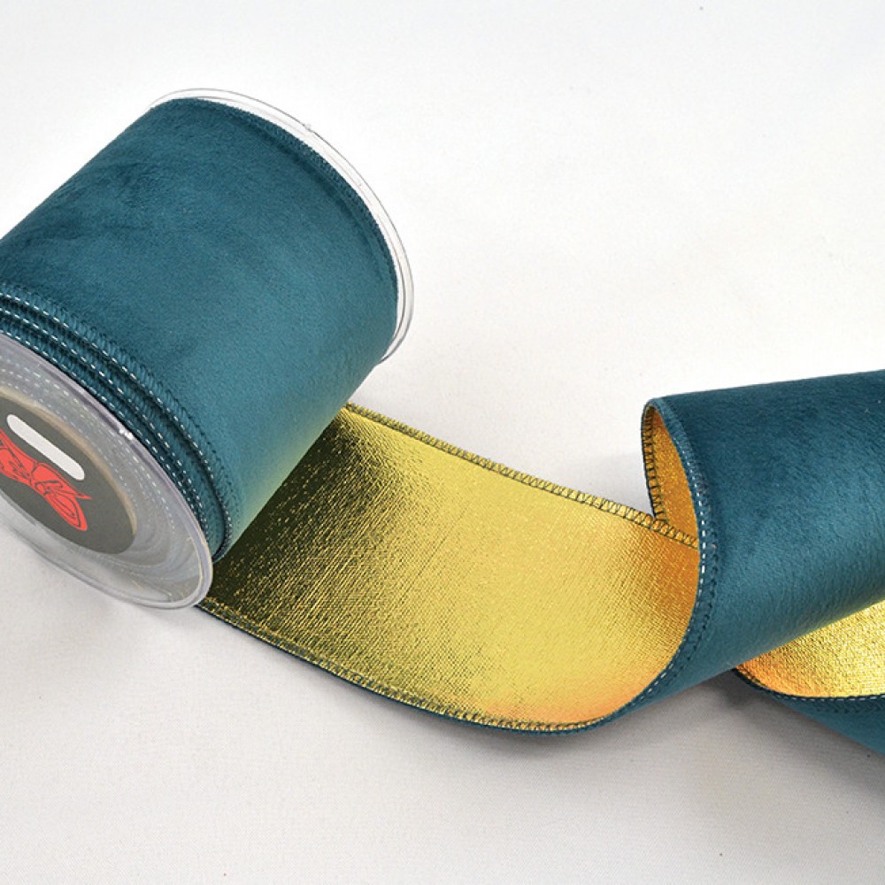 Κορδέλα HOLLAND VELVET DOUBLE FACE FOIL βεραμάν 5,2 cm Χ 4.5 m
