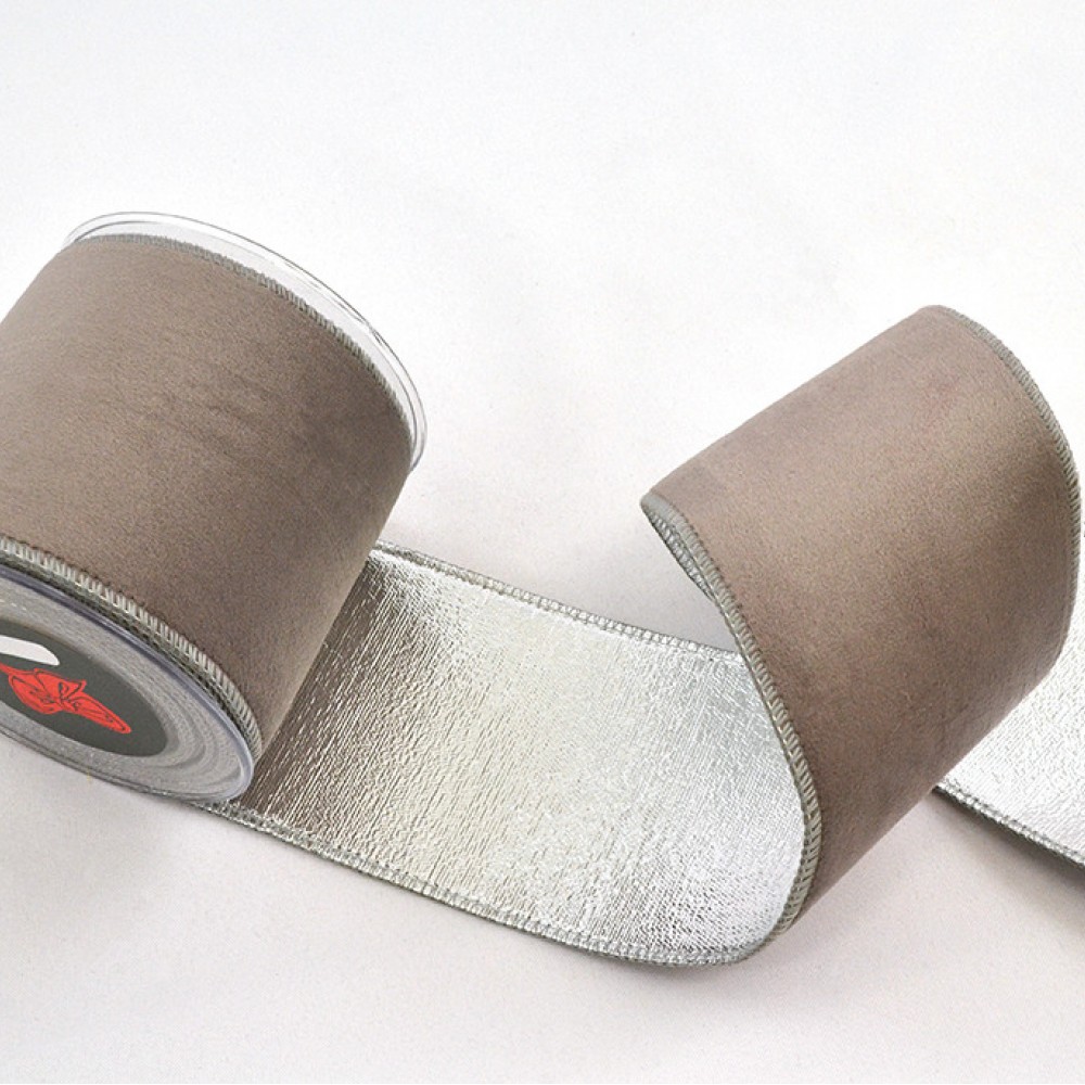 Κορδέλα HOLLAND VELVET DOUBLE FACE FOIL γκρι 5,2 cm Χ 4.5 m