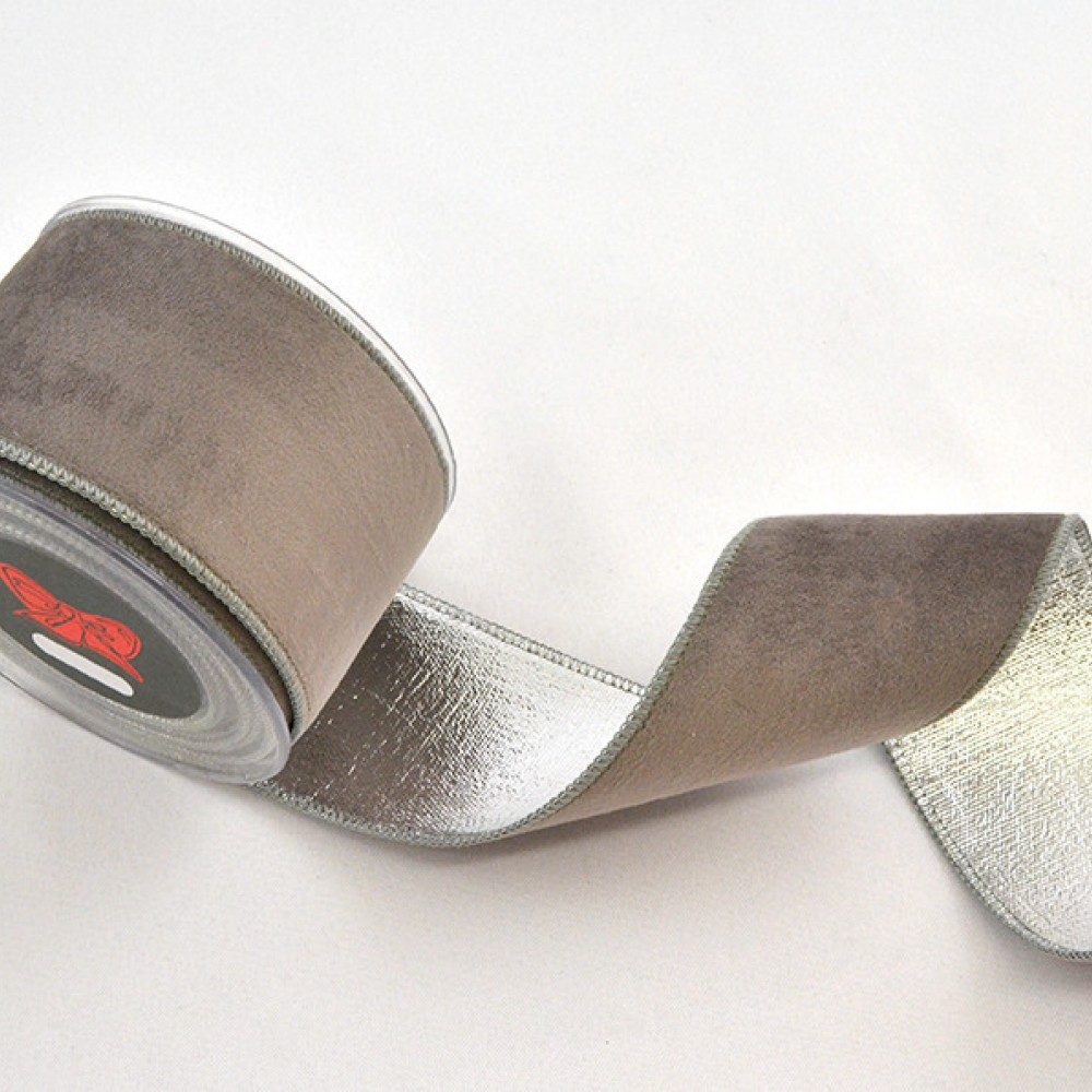 Κορδέλα HOLLAND VELVET DOUBLE FACE FOIL γκρι 5,2 cm Χ 4.5 m