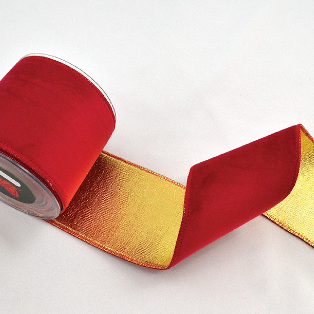 Κορδέλα HOLLAND VELVET DOUBLE FACE FOIL κόκκινο 5,2 cm Χ 4.5 m