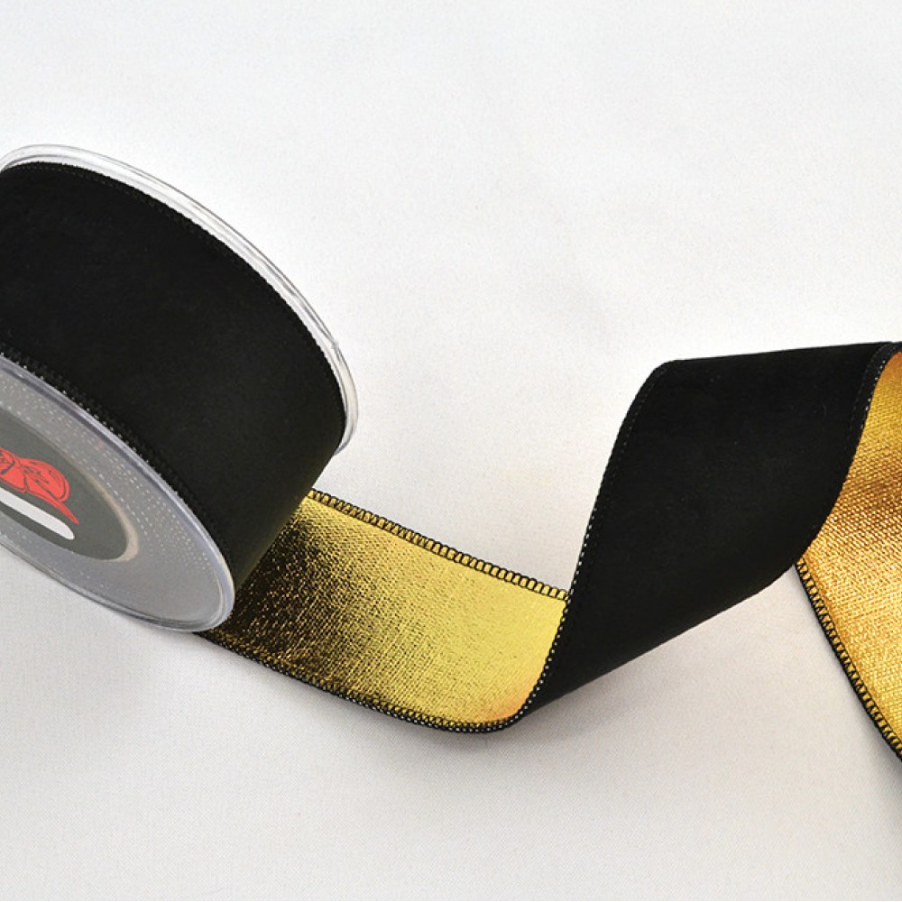 Κορδέλα HOLLAND VELVET DOUBLE FACE FOIL μαύρο 5,2 cm Χ 4.5 m
