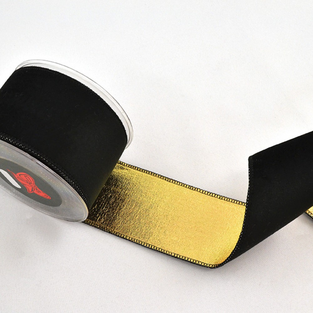 Κορδέλα HOLLAND VELVET DOUBLE FACE FOIL μαύρο 5,2 cm Χ 4.5 m
