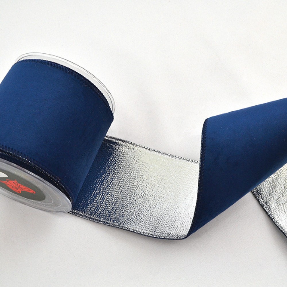 Κορδέλα HOLLAND VELVET DOUBLE FACE FOIL μπλε 5,2 cm Χ 4.5 m