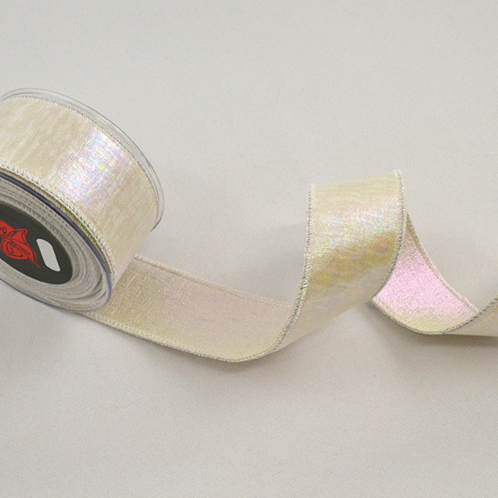 Κορδέλα AURORA BACKING LONETA FOIL λευκό ιριζέ 4.3 cm Χ 4.5 m