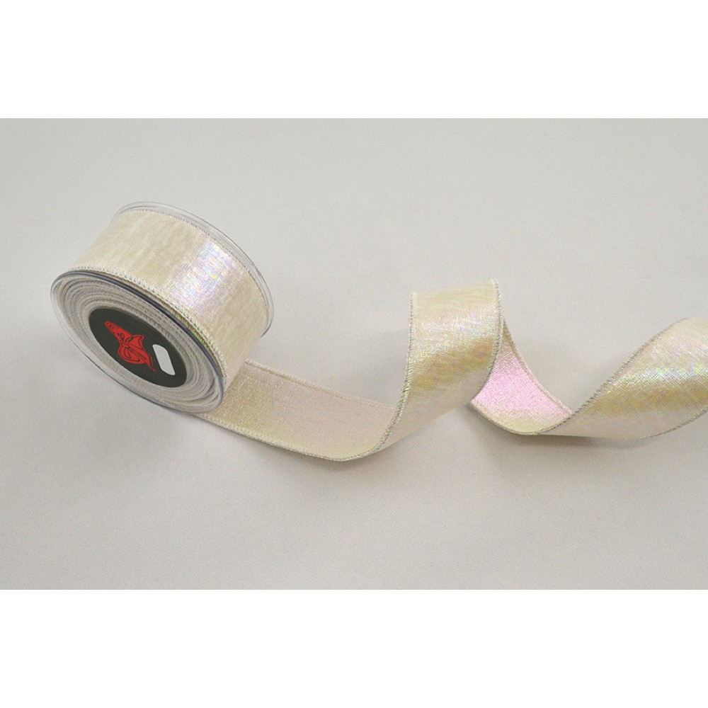 Κορδέλα AURORA BACKING LONETA FOIL λευκό ιριζέ 4.3 cm Χ 4.5 m