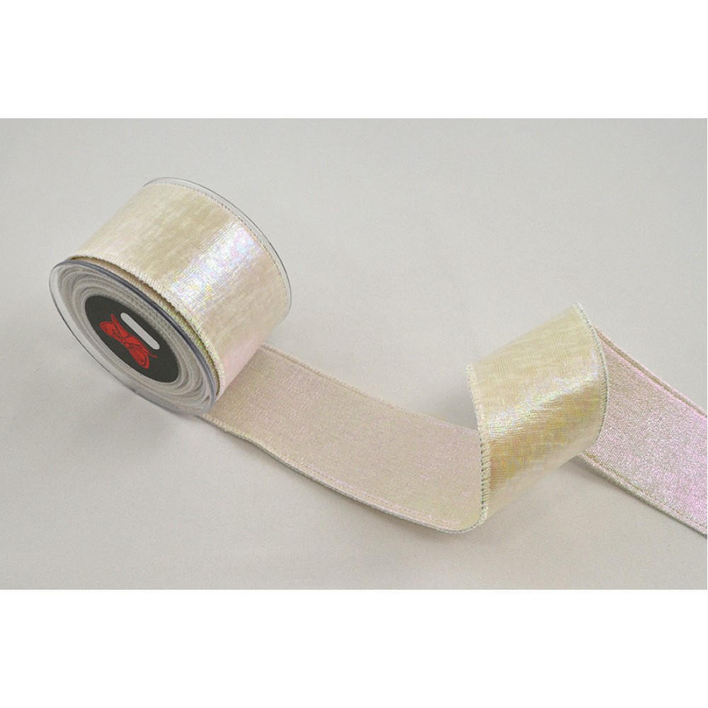 Κορδέλα AURORA BACKING LONETA FOIL λευκό ιριζέ 4.3 cm Χ 4.5 m