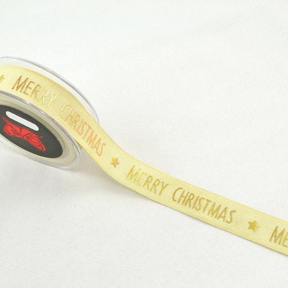 Κορδέλα MERRY CHRISTMAS κίτρινο-χρυσό 2.5 cm Χ 9 m