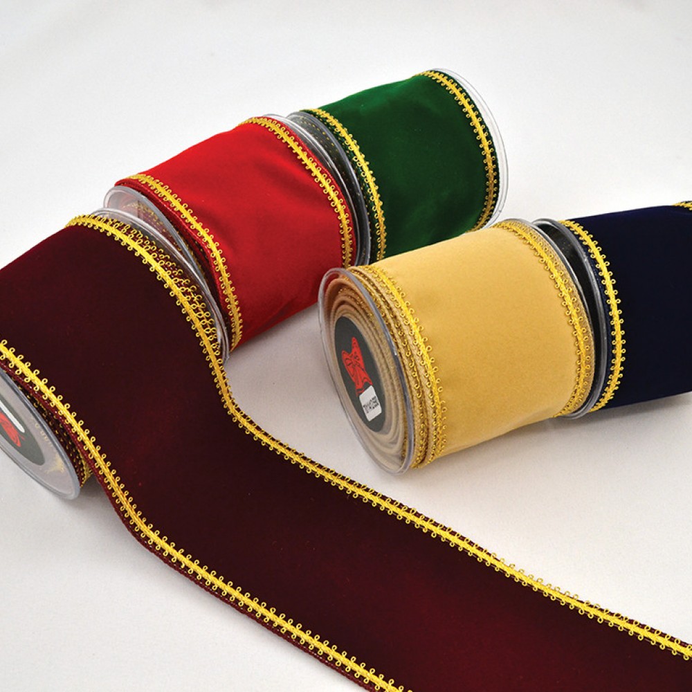 Κορδέλα VELVET WITH GOLD THREAD κίτρινο 10 cm X 4,5 m