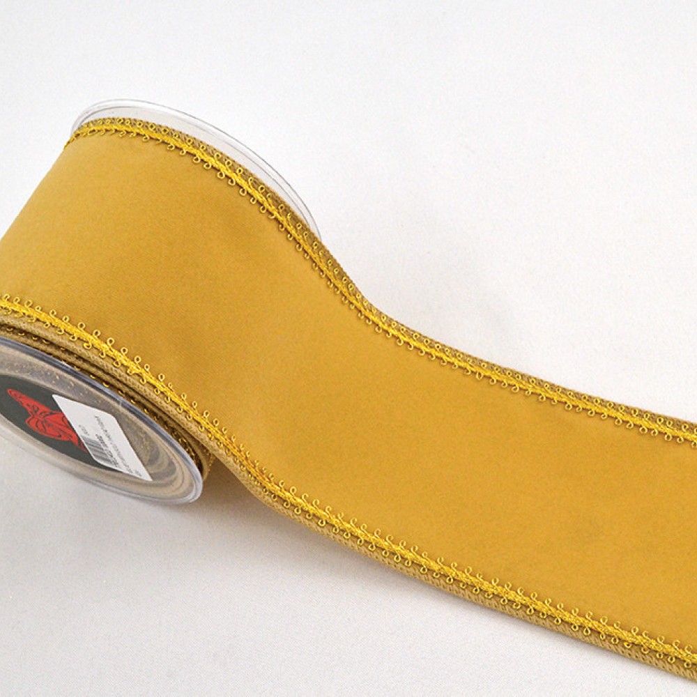 Κορδέλα VELVET WITH GOLD THREAD κίτρινο 10 cm X 4,5 m