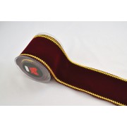 Κορδέλα VELVET WITH GOLD THREAD μπορντώ 10 cm X 4,5 m