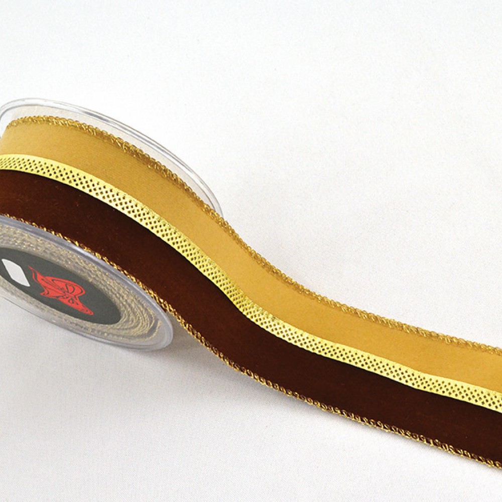 Κορδέλα TWO COLOR VELVET καφέ-μπεζ 5 cm Χ 4.5 m