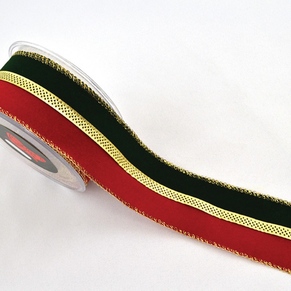 Κορδέλα TWO COLOR VELVET κόκκινο-πράσινο 5 cm Χ 4.5 m