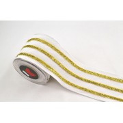 Κορδέλα LINED VELVET λευκό-χρυσό 10 cm Χ 4.5 m