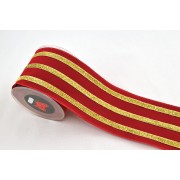 Κορδέλα LINED VELVET κόκκινο-χρυσό 10 cm Χ 4.5 m