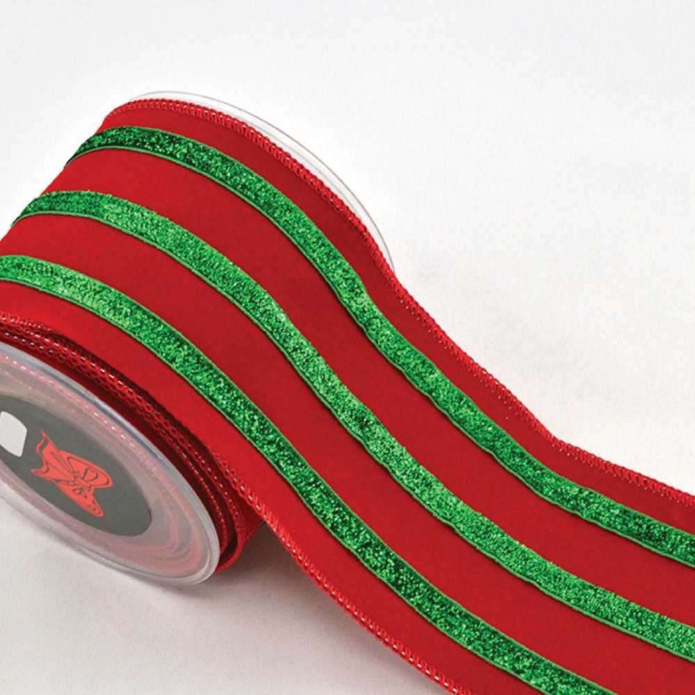 Κορδέλα LINED VELVET κόκκινο-πράσινο 10 cm Χ 4.5 m