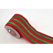 Κορδέλα LINED VELVET κόκκινο-πράσινο 10 cm Χ 4.5 m