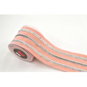 Κορδέλα LINED VELVET σομόν-ασημί 10 cm Χ 4.5 m