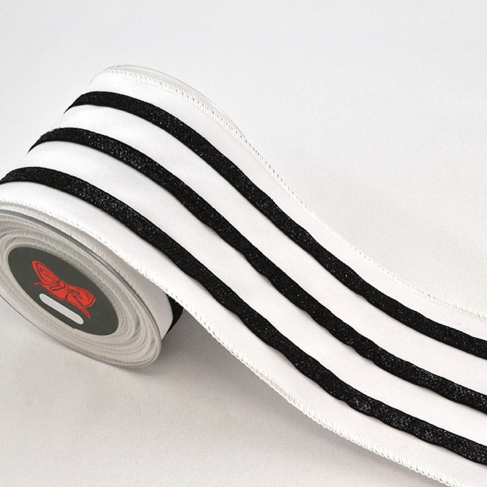 Κορδέλα LINED VELVET λευκό-μαύρο 10 cm Χ 4.5 m