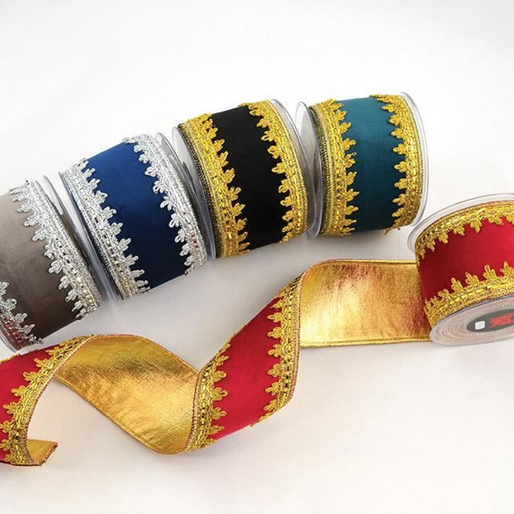 Κορδέλα HALIMA VELVET DF FOIL Γκρι-ασημί 10 cm X 4.5 m