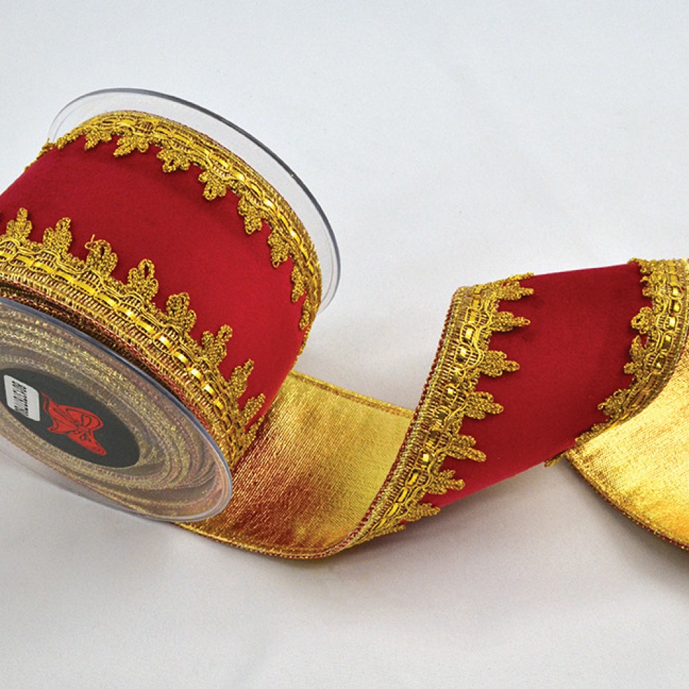 Κορδέλα βελούδο HALIMA VELVET DF FOIL κόκκινη 10 cm X 4.5 m