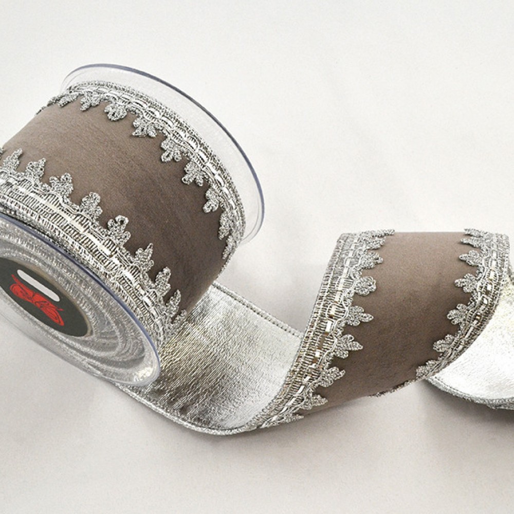 Κορδέλα HALIMA VELVET DF FOIL Γκρι-ασημί 10 cm X 4.5 m