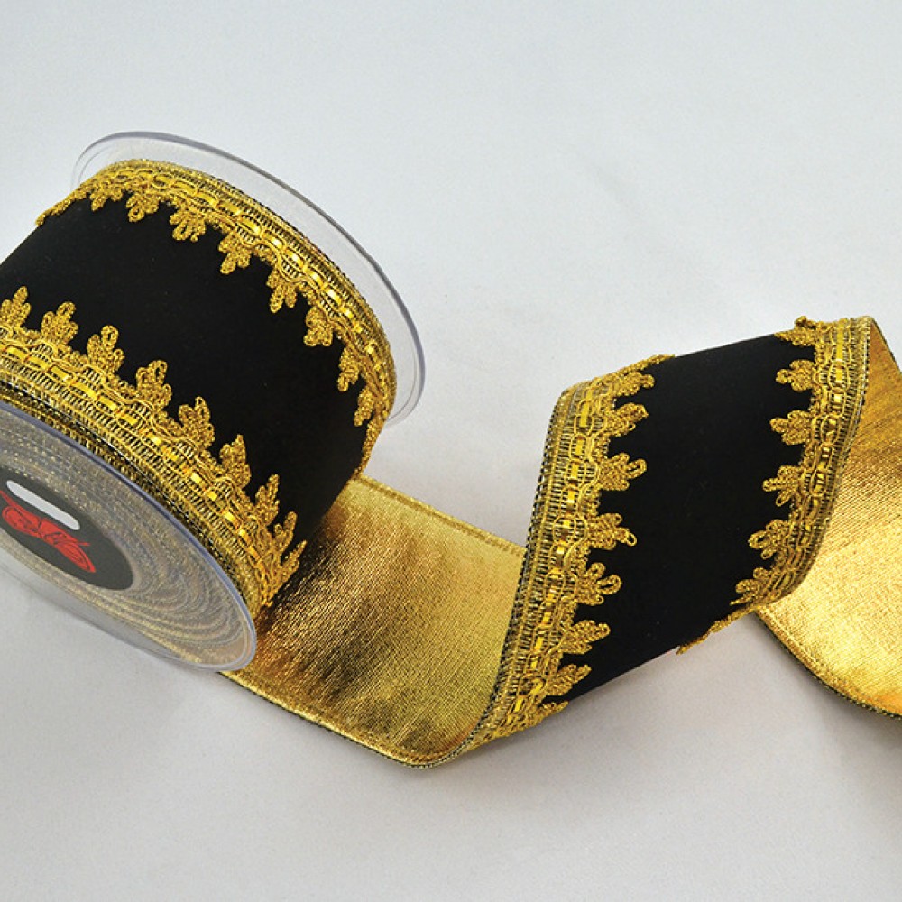 Κορδέλα HALIMA VELVET DF FOIL μαύρο-χρυσό 10 cm X 4.5 m