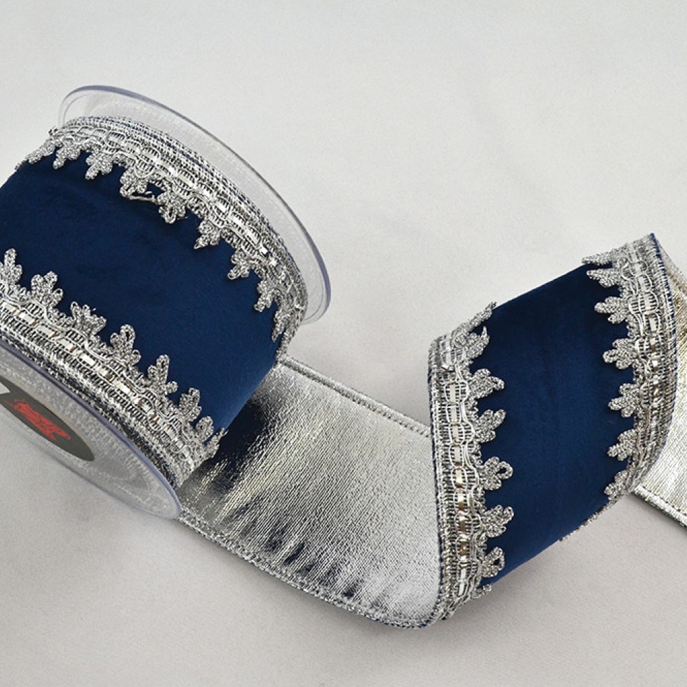 Κορδέλα HALIMA VELVET DF FOIL μπλε-ασημί 10 cm X 4.5 m