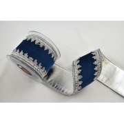 Κορδέλα HALIMA VELVET DF FOIL μπλε-ασημί 10 cm X 4.5 m