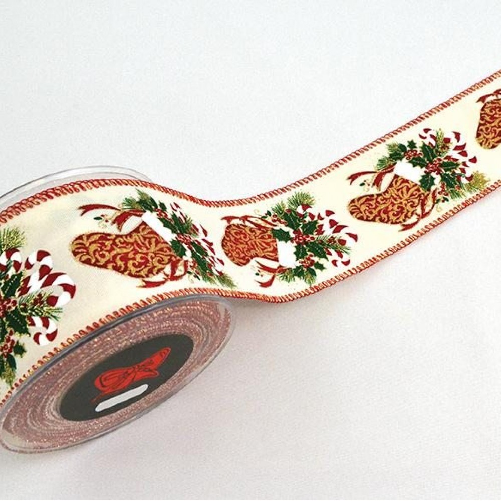 Κορδέλα STIVALE DI NATALE ιβουάρ-μπορντώ 6.7 cm Χ 9 m