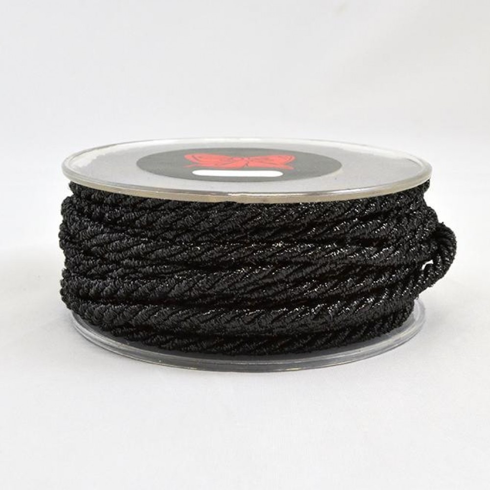 Κορδόνι μεταλλιζέ τρίκλωνο μαύρο 5 mm X 15 m