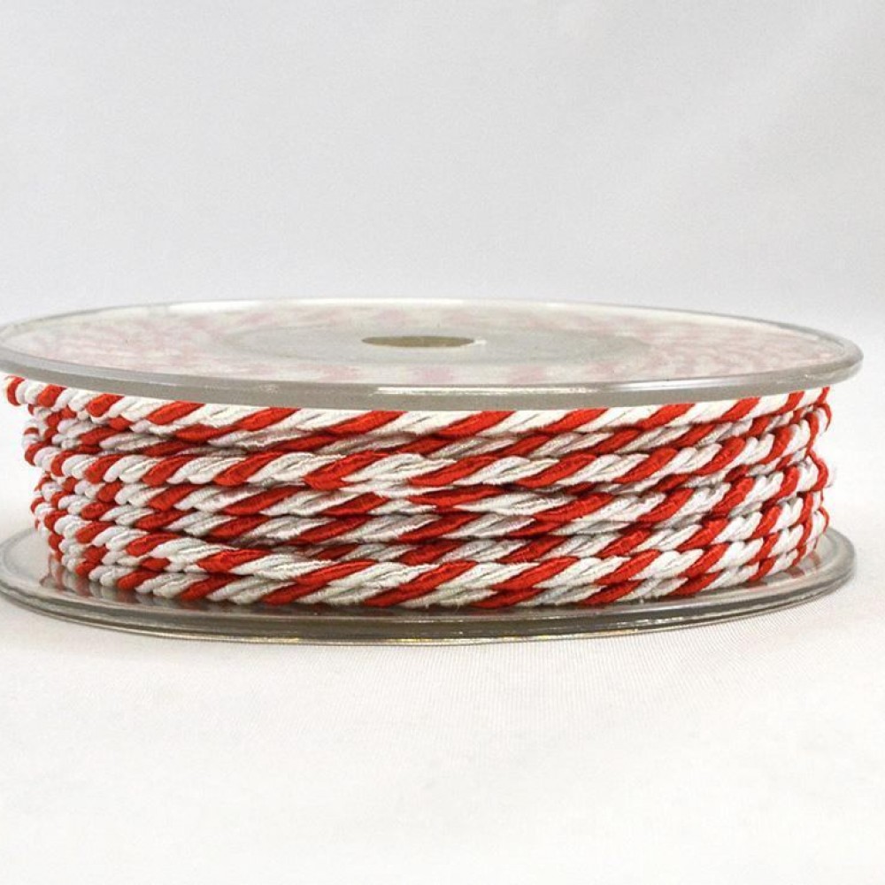 Κορδόνι τρίκλωνο ρεγιόν λευκό κόκκινο 3 mm X 18 m