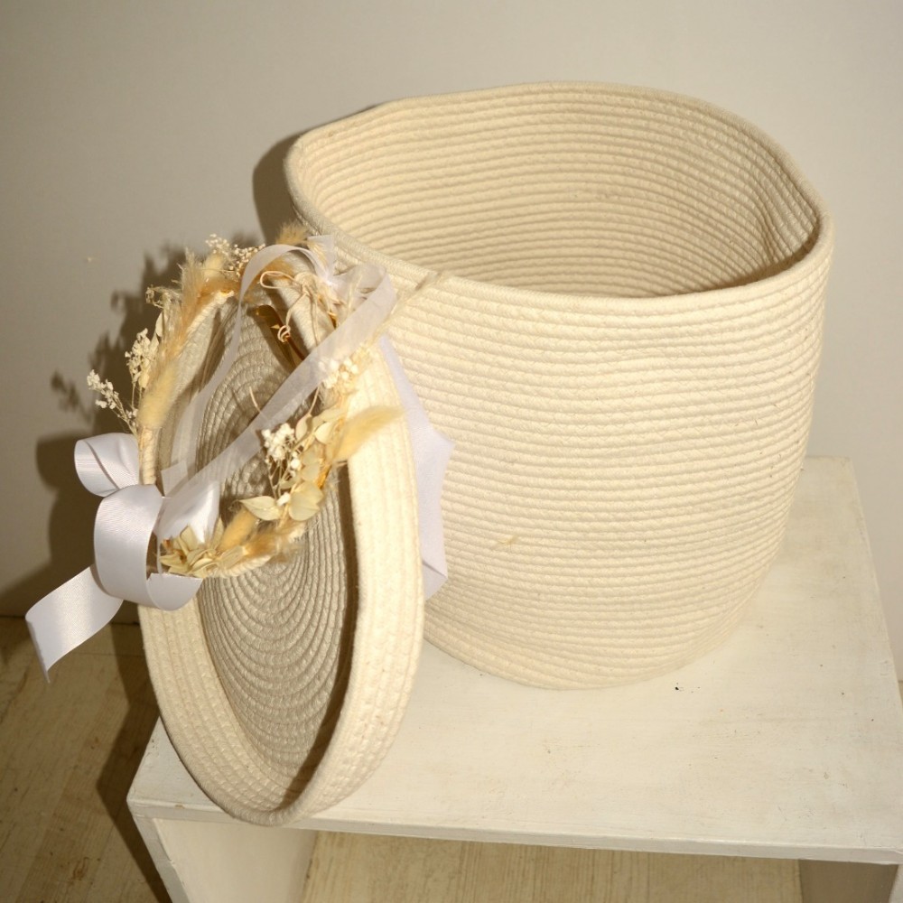 Κουτί Βάπτισης για Κορίτσι εκρού-κίτρινο Στεφάνι pampas