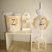 Σετ Βάπτισης για Κορίτσι εκρού-κίτρινο Στεφάνι pampas