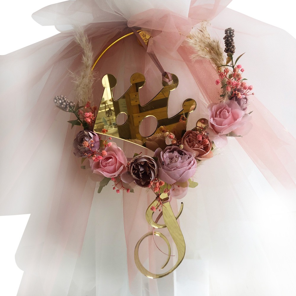 Λαμπάδα Βάπτισης για Κορίτσι σε σάπιο μήλο Στεφάνι και Στέμμα