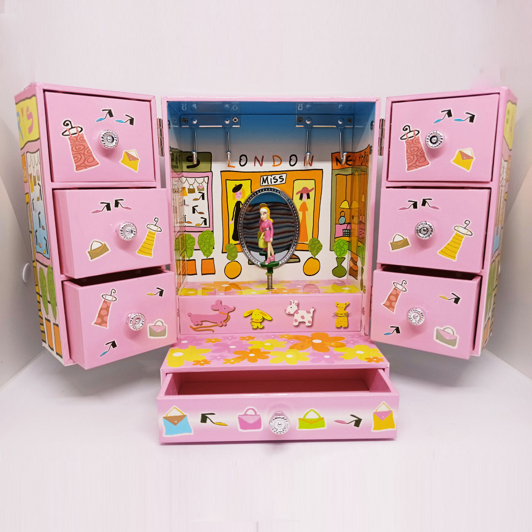 Μουσικό κουτί - μπιζουτιέρα ντουλάπα Paris-London ροζ